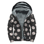 Black Baseball Pattern Print Sherpa Lined Zip Up Hoodie