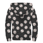 Black Baseball Pattern Print Sherpa Lined Zip Up Hoodie