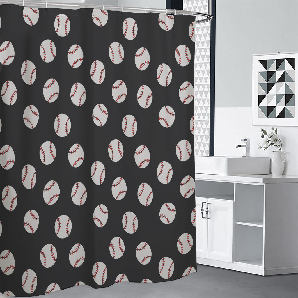 Black Baseball Pattern Print Shower Curtain