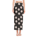 Black Baseball Pattern Print Side Slit Maxi Skirt