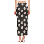 Black Baseball Pattern Print Side Slit Maxi Skirt