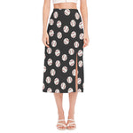 Black Baseball Pattern Print Side Slit Midi Skirt