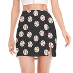 Black Baseball Pattern Print Side Slit Mini Skirt