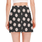 Black Baseball Pattern Print Side Slit Mini Skirt