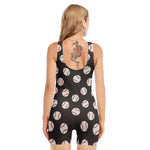 Black Baseball Pattern Print Sleeveless One Piece Swimsuit