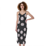 Black Baseball Pattern Print Slim Fit Midi Cami Dress