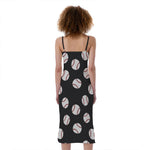 Black Baseball Pattern Print Slim Fit Midi Cami Dress