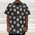 Black Baseball Pattern Print Textured Short Sleeve Shirt
