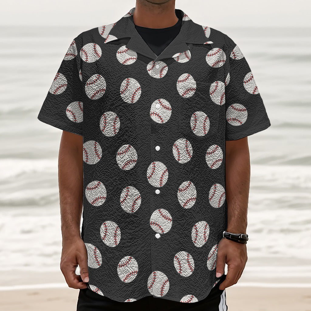 Black Baseball Pattern Print Textured Short Sleeve Shirt