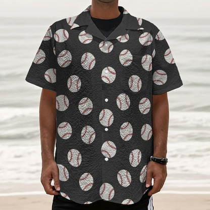 Black Baseball Pattern Print Textured Short Sleeve Shirt