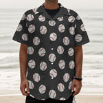 Black Baseball Pattern Print Textured Short Sleeve Shirt