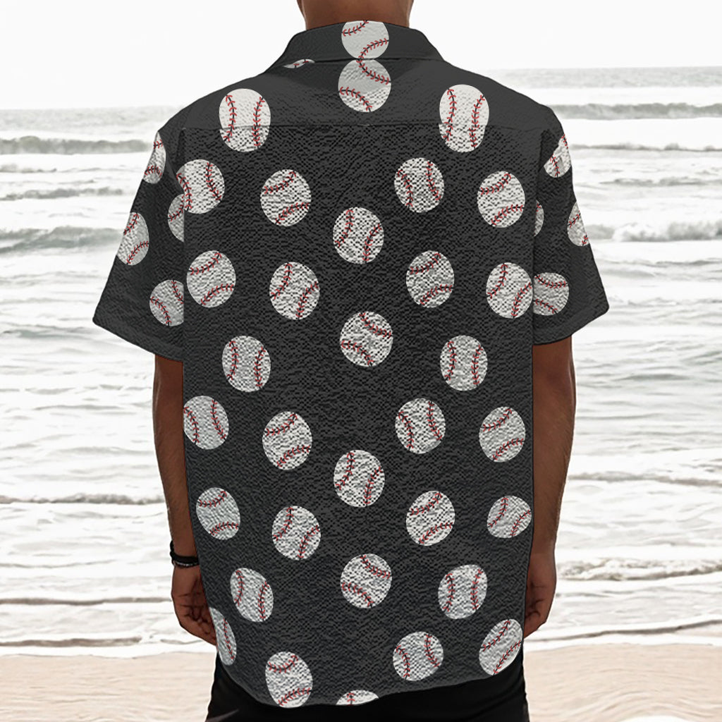 Black Baseball Pattern Print Textured Short Sleeve Shirt