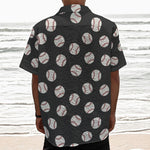 Black Baseball Pattern Print Textured Short Sleeve Shirt