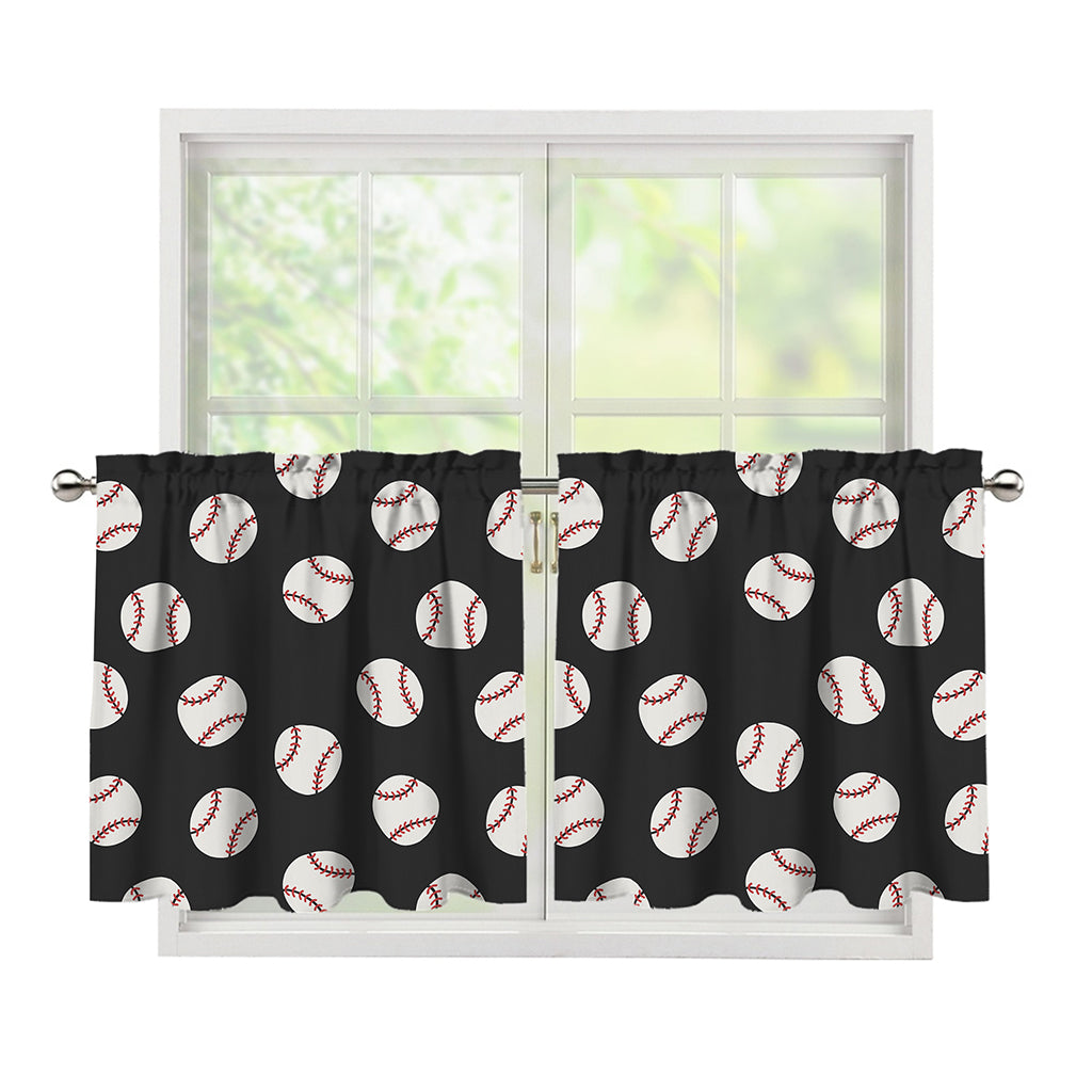 Black Baseball Pattern Print Tier Curtains