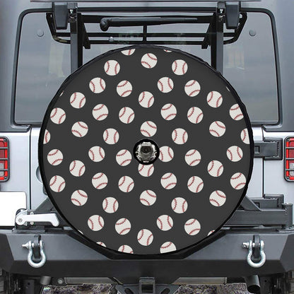 Black Baseball Pattern Print Tire Cover With Camera Hole