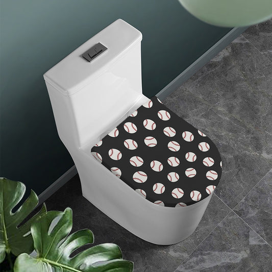 Black Baseball Pattern Print Toilet Lid Cover