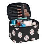 Black Baseball Pattern Print Travel Makeup Bag