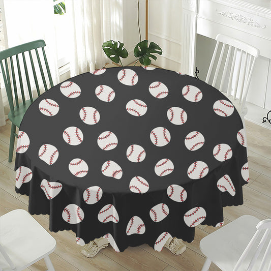 Black Baseball Pattern Print Waterproof Round Tablecloth