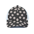 Black Baseball Pattern Print White Mesh Trucker Hat