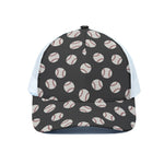 Black Baseball Pattern Print White Mesh Trucker Cap