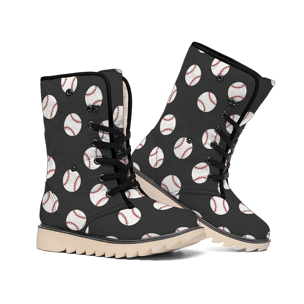 Black Baseball Pattern Print Winter Boots