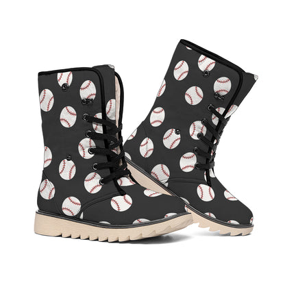 Black Baseball Pattern Print Winter Boots