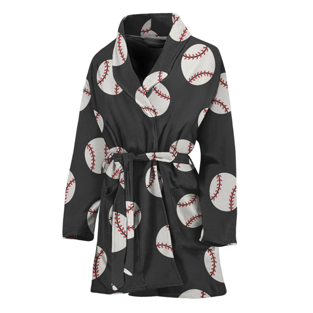 Black Baseball Pattern Print Women's Bathrobe