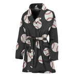 Black Baseball Pattern Print Women's Bathrobe