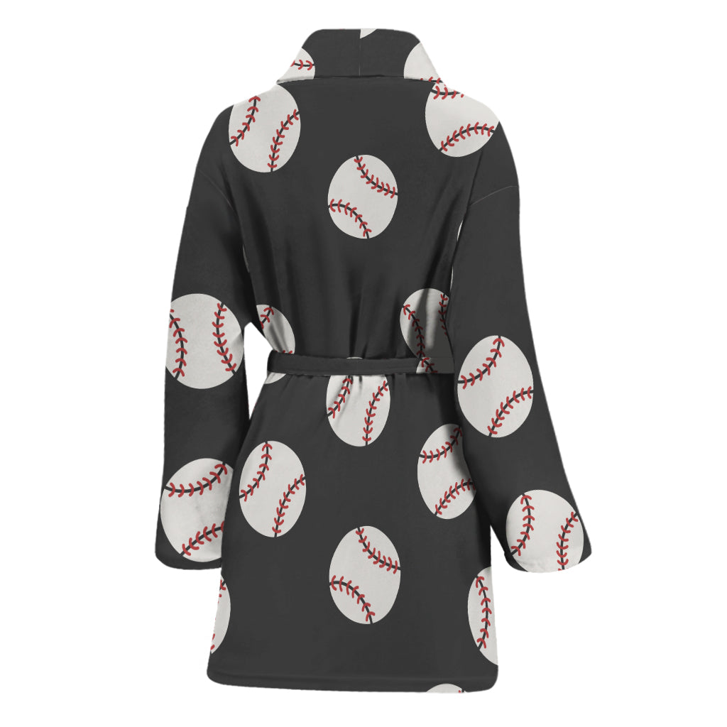 Black Baseball Pattern Print Women's Bathrobe