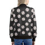 Black Baseball Pattern Print Women's Bomber Jacket