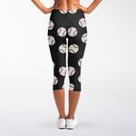 Black Baseball Pattern Print Women's Capri Leggings