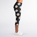 Black Baseball Pattern Print Women's Capri Leggings