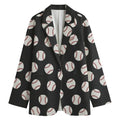 Black Baseball Pattern Print Women's Cotton Blazer