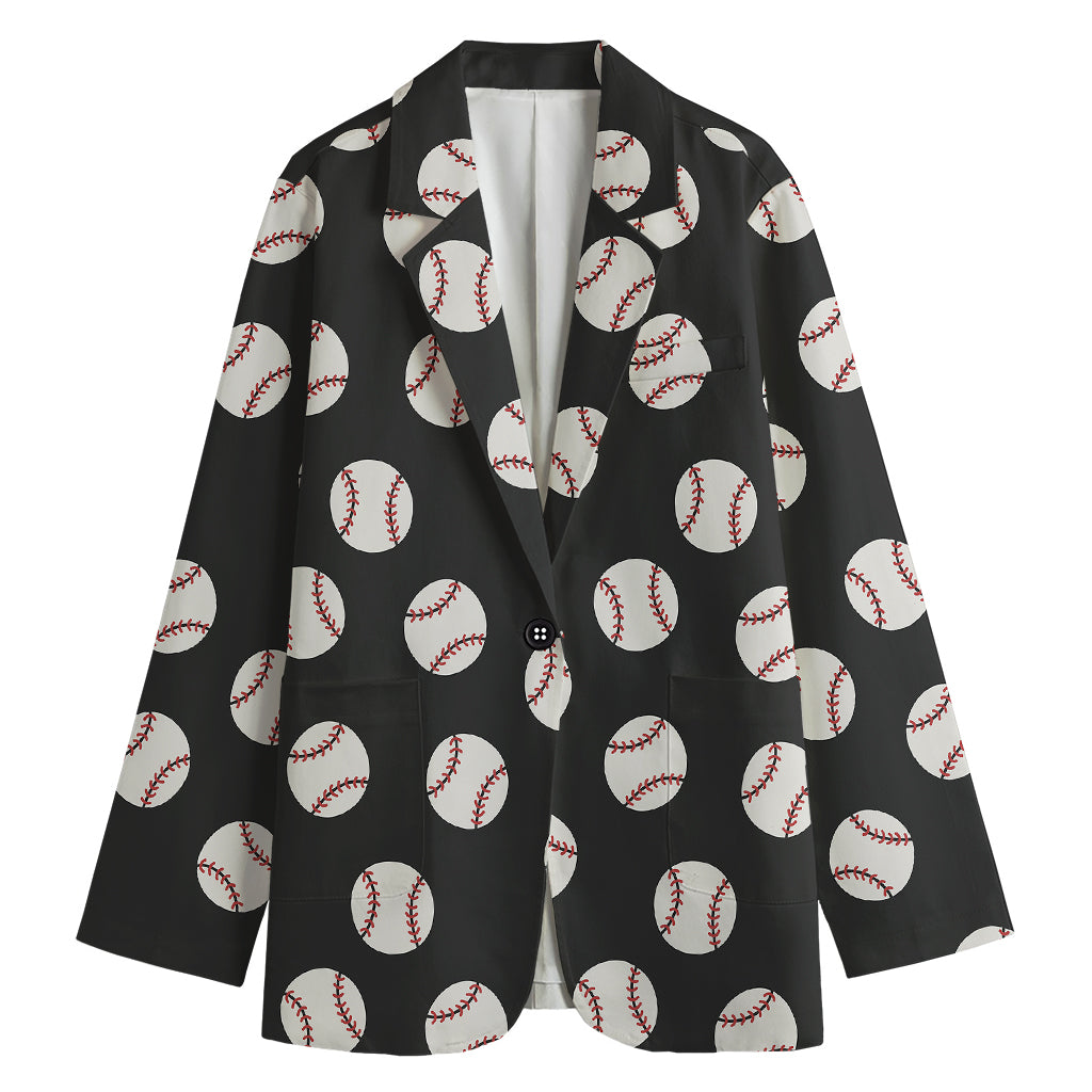 Black Baseball Pattern Print Women's Cotton Blazer