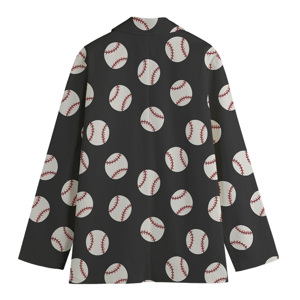 Black Baseball Pattern Print Women's Cotton Blazer