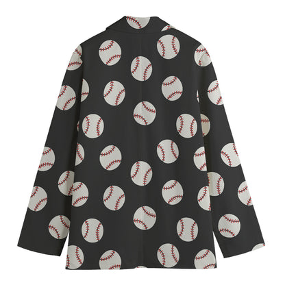 Black Baseball Pattern Print Women's Cotton Blazer