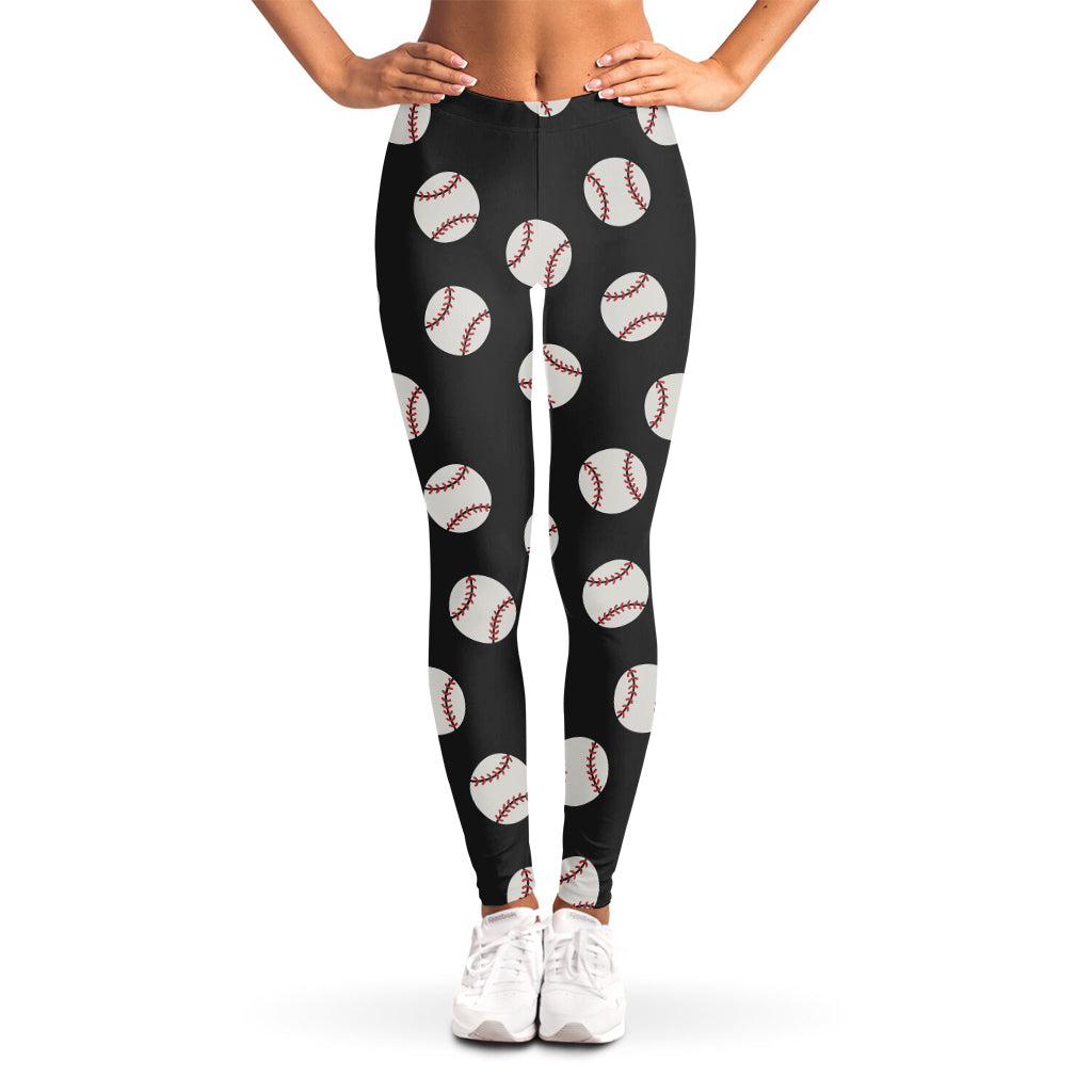 Black Baseball Pattern Print Women's Leggings