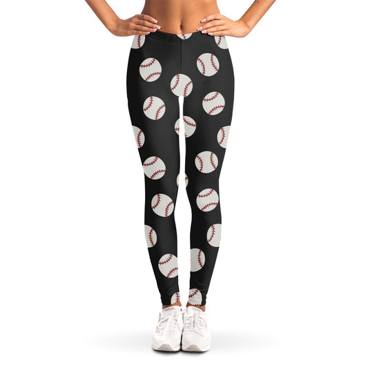 Black Baseball Pattern Print Women's Leggings