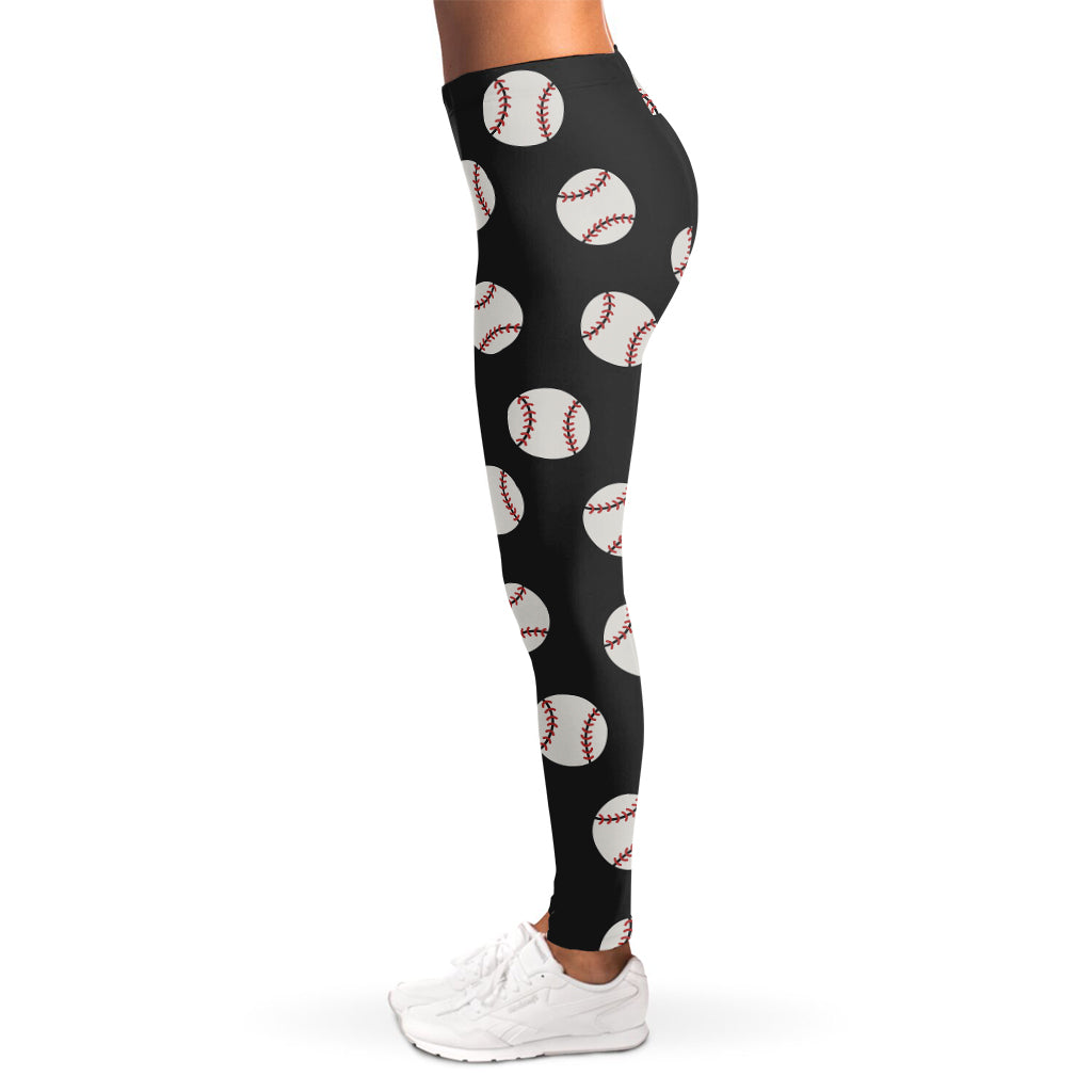 Black Baseball Pattern Print Women's Leggings