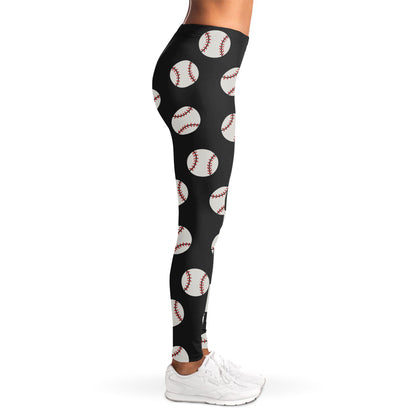 Black Baseball Pattern Print Women's Leggings