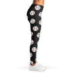 Black Baseball Pattern Print Women's Leggings