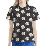 Black Baseball Pattern Print Women's Polo Shirt