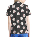 Black Baseball Pattern Print Women's Polo Shirt