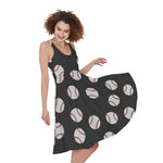 Black Baseball Pattern Print Women's Sleeveless Dress