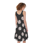 Black Baseball Pattern Print Women's Sleeveless Dress