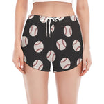 Black Baseball Pattern Print Women's Split Running Shorts