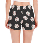 Black Baseball Pattern Print Women's Split Running Shorts