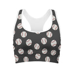 Black Baseball Pattern Print Women's Sports Bra