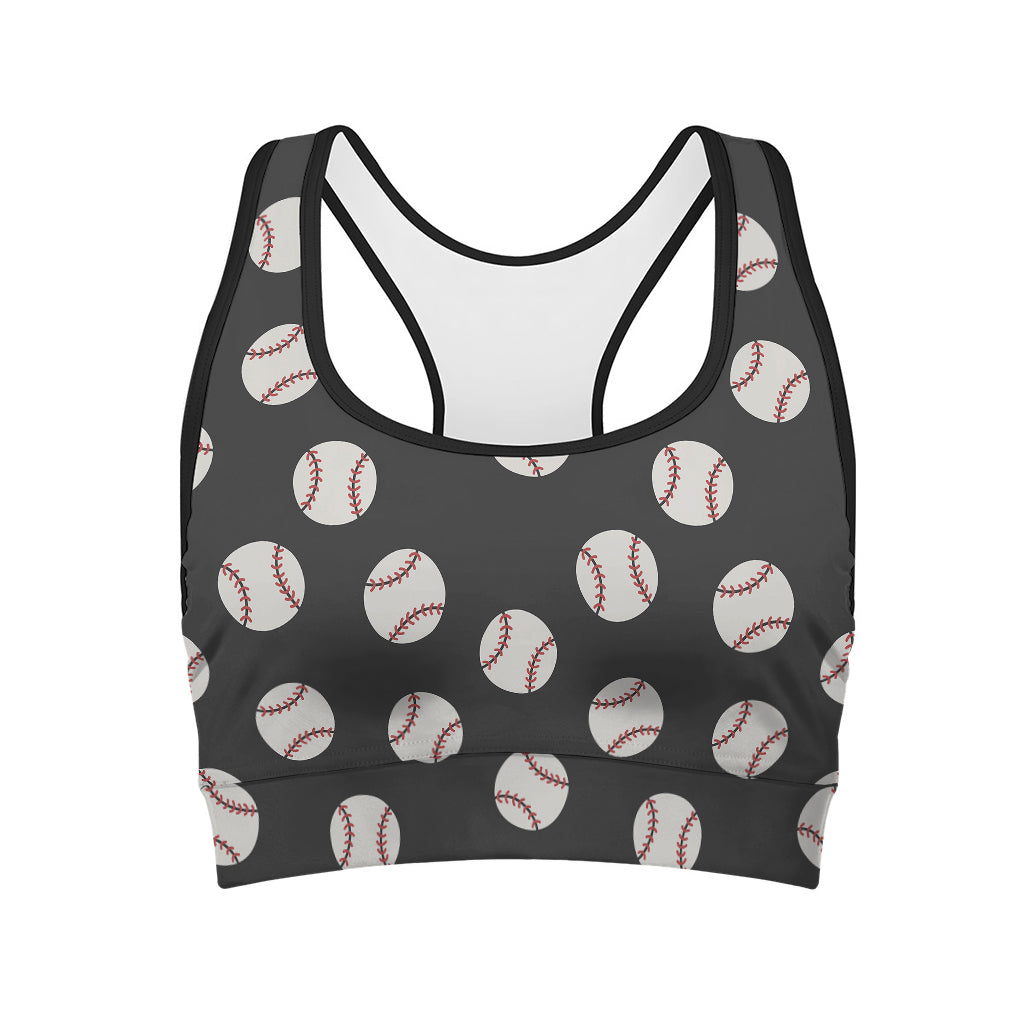 Black Baseball Pattern Print Women's Sports Bra