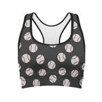 Black Baseball Pattern Print Women's Sports Bra
